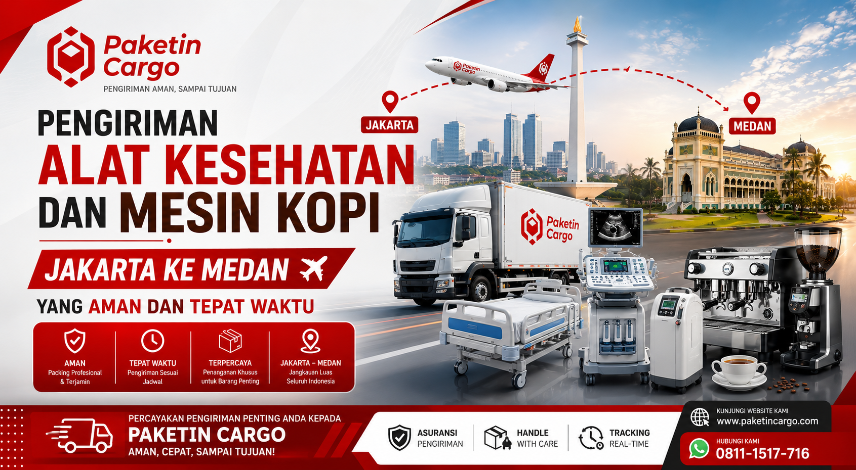 Pengiriman alat kesehatan dan mesin kopi dari Jakarta ke Medan menggunakan layanan cargo darat Paketin Cargo yang aman dan terpercaya.