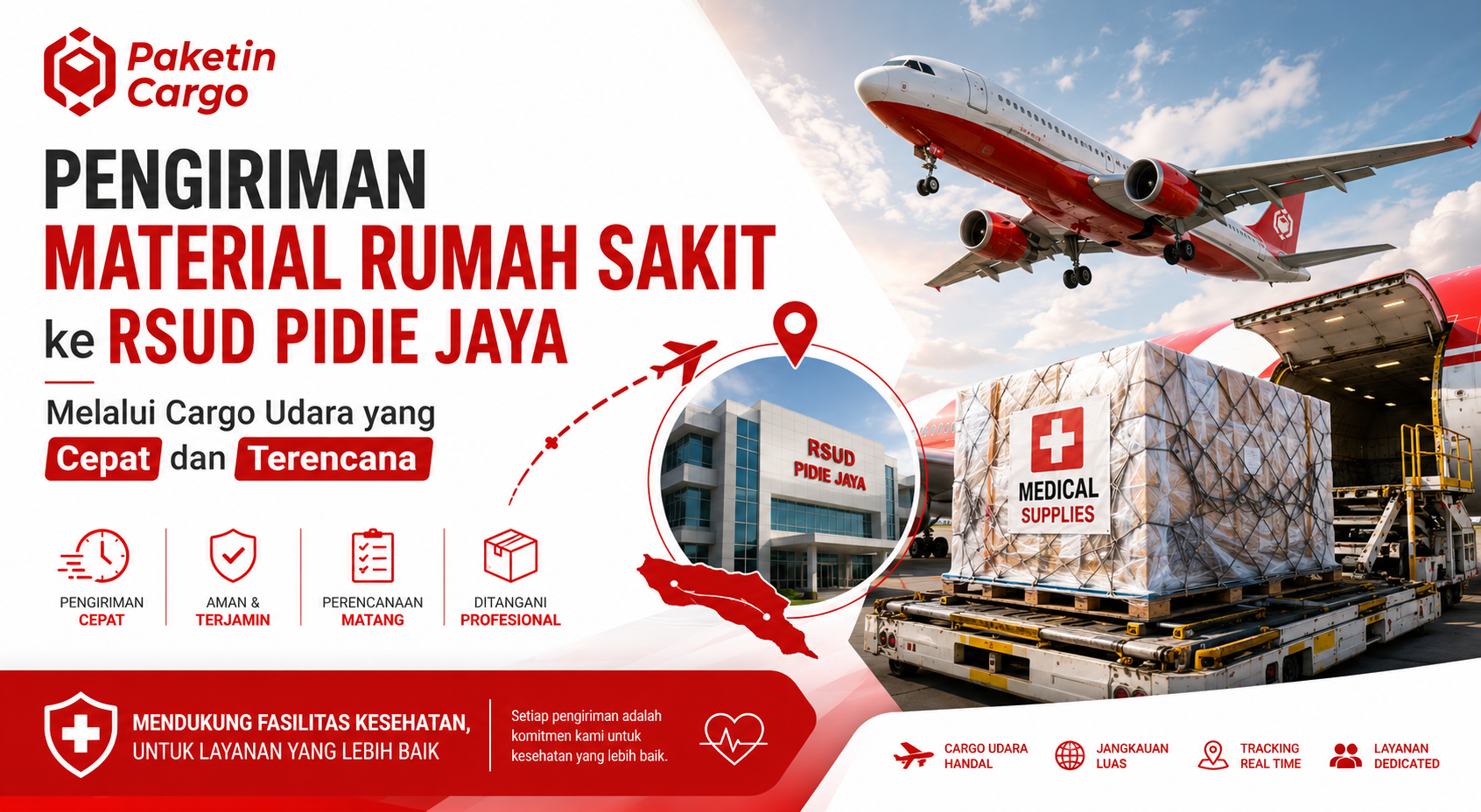 Pengiriman Material Rumah Sakit ke RSUD Pidie Jaya Melalui Cargo Udara yang Cepat dan Terencana
