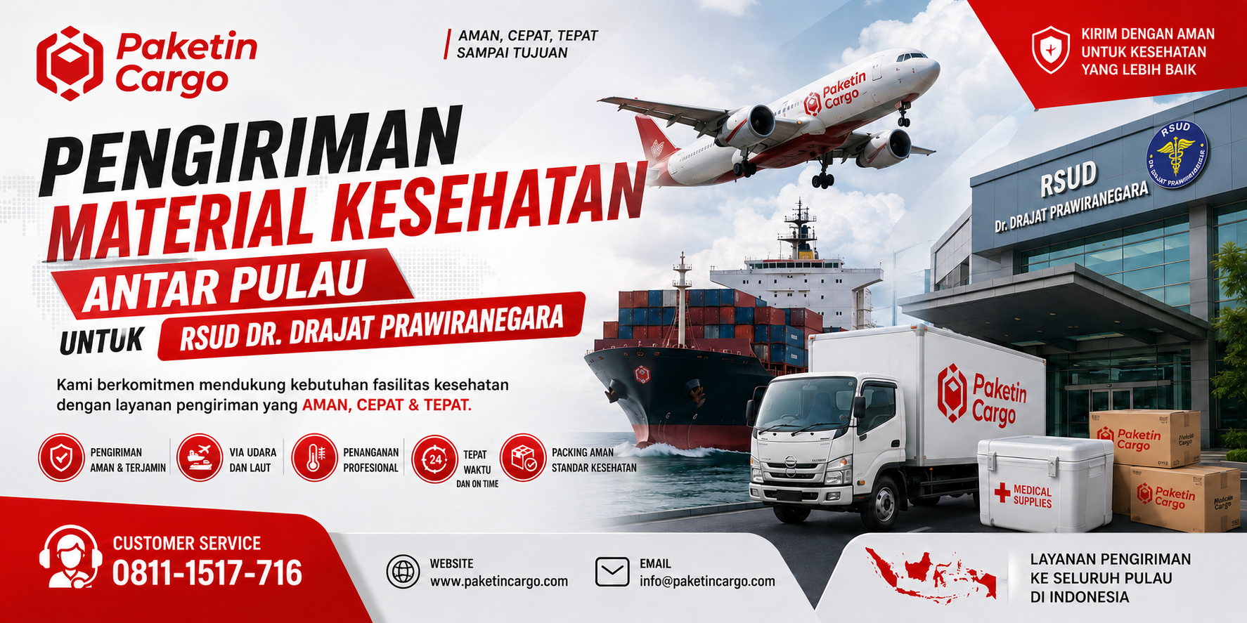 Pengiriman Material Kesehatan Antar Pulau untuk RSUD Dr. Drajat Prawiranegara