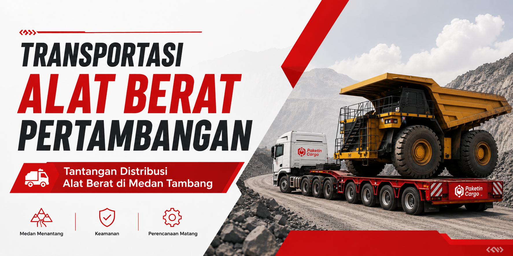 Transportasi alat berat pertambangan menggunakan trailer lowbed